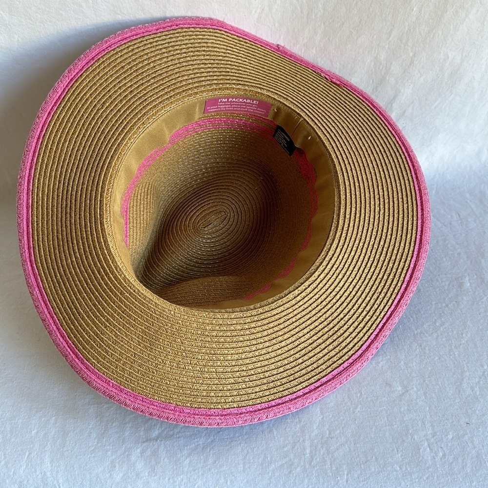 Packable pink and beige straw hat - Picture 3 of 5